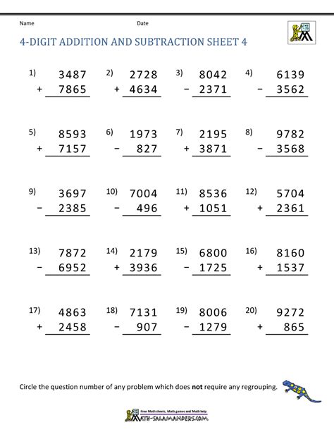 addition 4 digits|4 Digit Addition and Subtraction Worksheets .